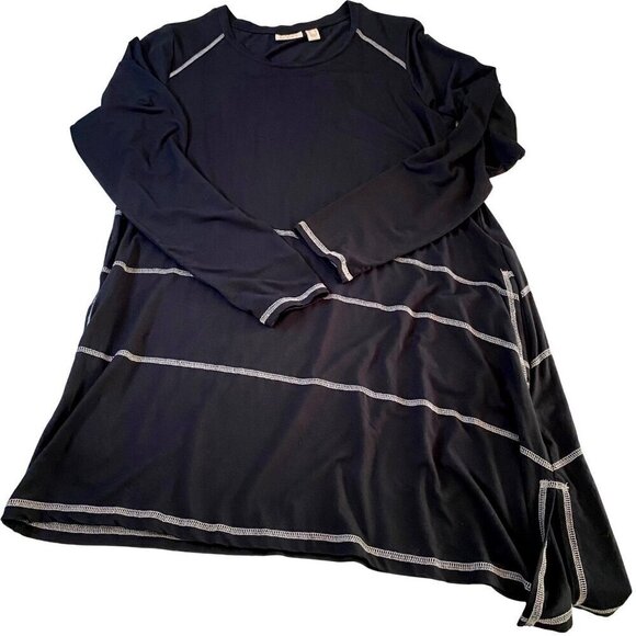LOGO by Lori Goldstein Sz S Lagenlook Black/White Stitching Pockets Split Hem - Picture 3 of 10
